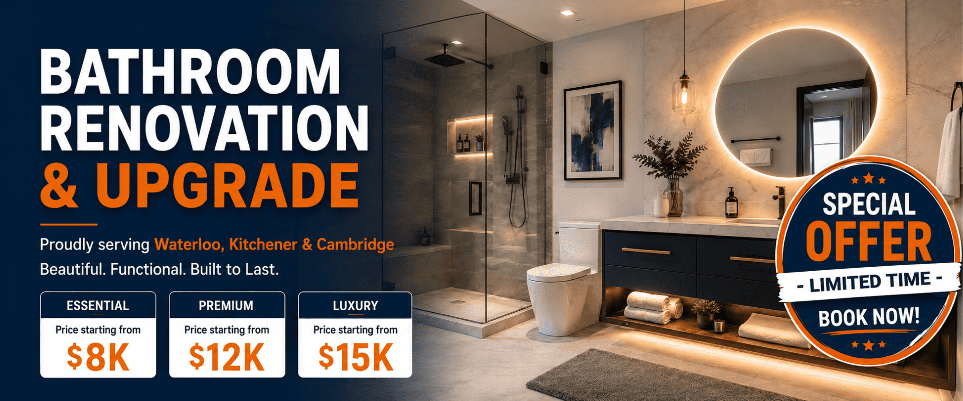Modern bathroom renovation with stylish fixtures and lighting.